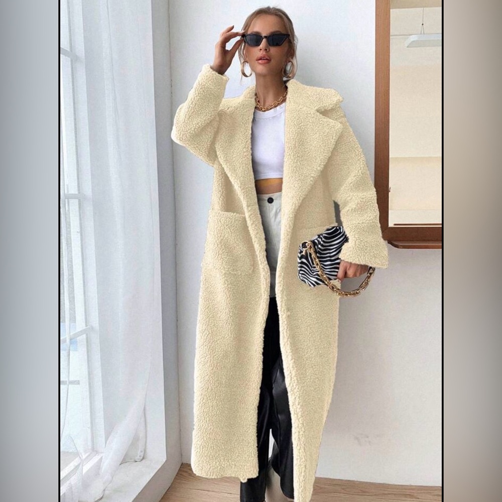 SHEIN Cream Long Teddy Coat